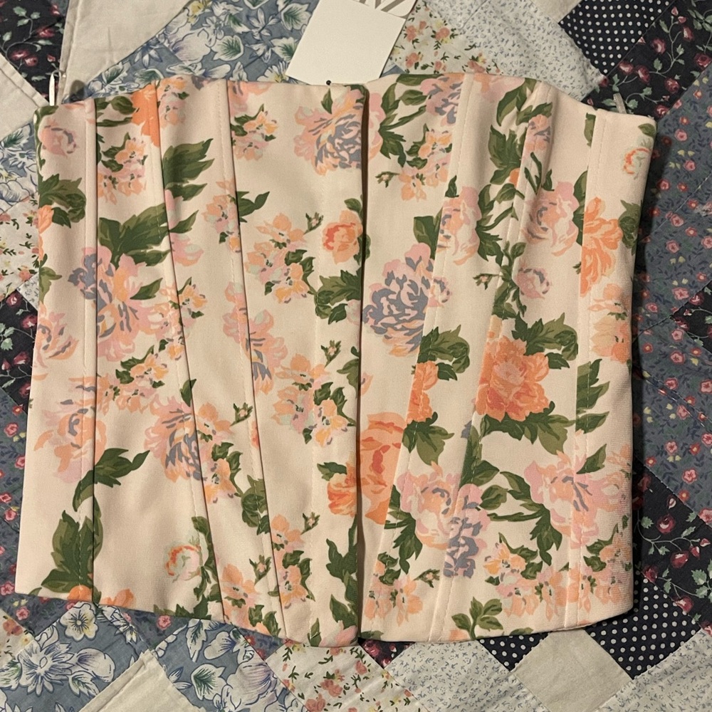 NWT Zara floral Corset top sz XS 🌸 - Picture 2 of 11